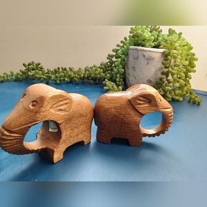 Hand Carved Wood Elephant Napkin Holder set (2) made in the Philippines